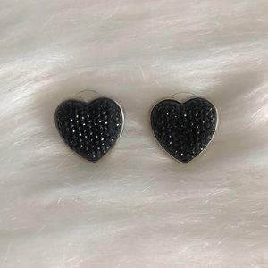 Oversized Black Heart Sequined Studded Earrings